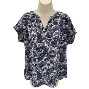 Banana Republic Womens Blue & White Paisley Print Dolman Sleeve Blouse M